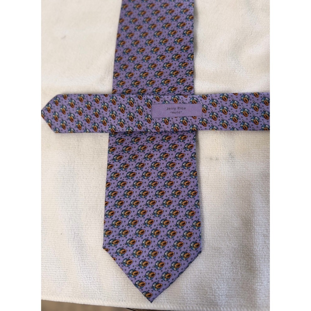 Vintage Jerry Rice The R Foundation Tie 100% Silk Planet Football Lavender